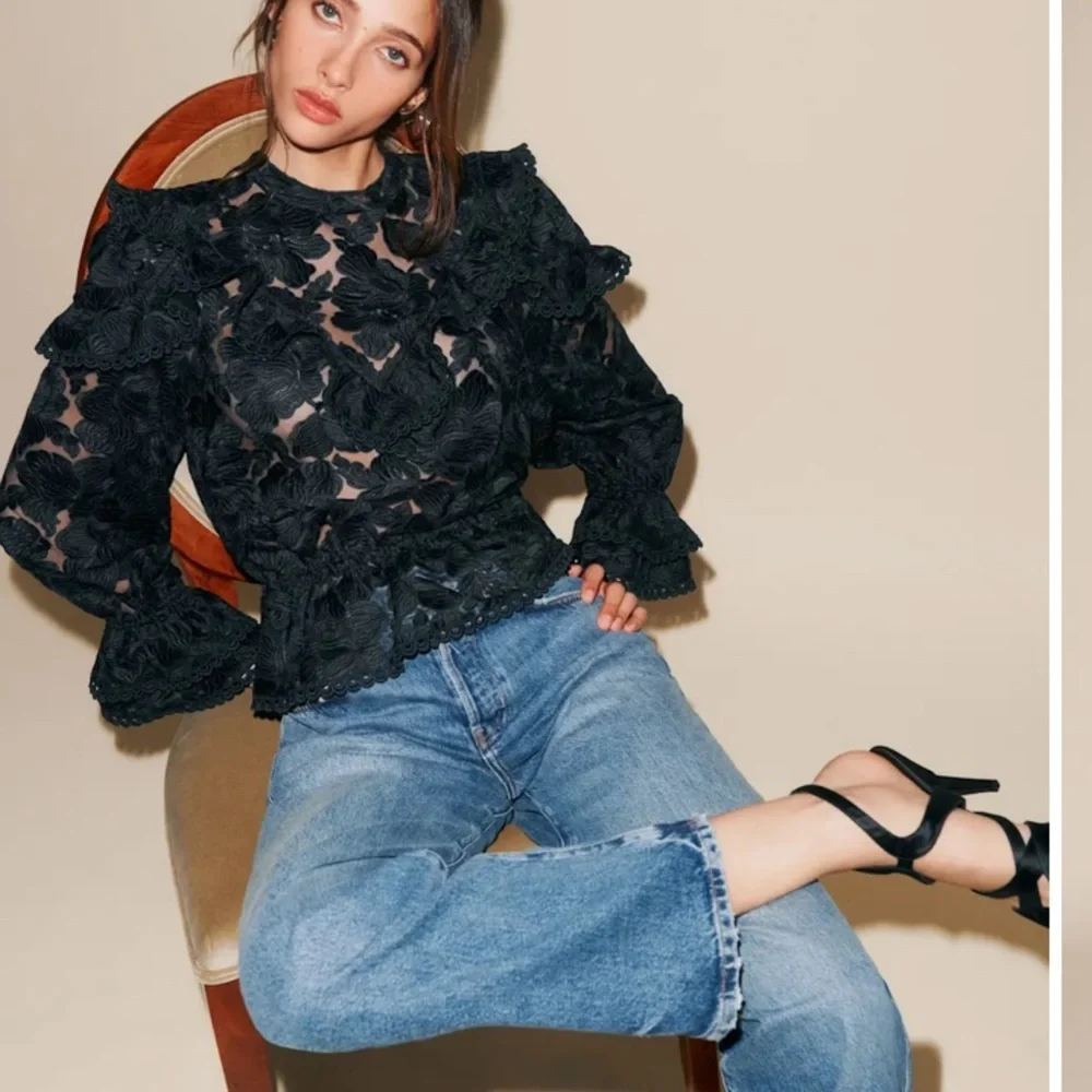 Reformation The Collection Carlisle Black Lace Blouse Romantic Feminine Top NWT - Picture 15 of 15